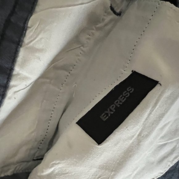 Slate Blue Straight Leg 100% Linen Drawstring Pants - Express - Picture 4 of 4